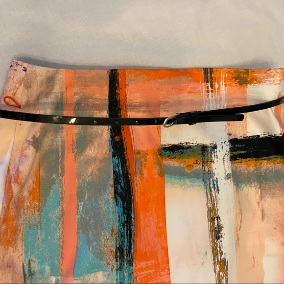 Pretty paint brush patterned skirt and Belt. Worthington Size 14 - Picture 9 of 11